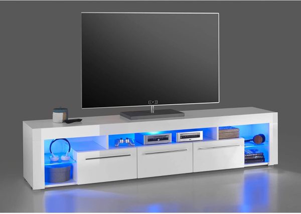 Rack TV Blanco Brillante LED RGB 2.00mt